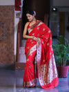Banarasee Handloom Semi Katan Meena Work Saree-Red