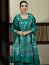 Banarasee Semi-Silk Silver Zari Work Salwar Kameez Fabric With Dupatta Set-Teal Green