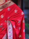 Banarasee Handloom Semi Katan Meena Work Saree-Red