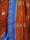 Banarasee Handloom Semi Silk Saree With Sona Rupa Zari Buti Design & Contrast Border-Rust & Blue