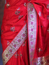 Banarasee Handloom Semi Katan Meena Work Saree-Red