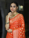 Banarasee Handloom Semi Silk Saree With Zari Jaal Design & Buta Work-Orange