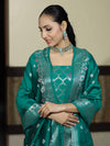 Banarasee Semi-Silk Silver Zari Work Salwar Kameez Fabric With Dupatta Set-Teal Green