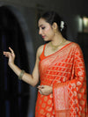 Banarasee Handloom Semi Silk Saree With Zari Jaal Design & Buta Work-Orange