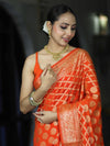 Banarasee Handloom Semi Silk Saree With Zari Jaal Design & Buta Work-Orange