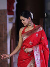 Banarasee Handloom Semi Katan Meena Work Saree-Red