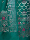 Banarasee Semi-Silk Silver Zari Work Salwar Kameez Fabric With Dupatta Set-Teal Green