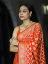 Banarasee Handloom Semi Silk Saree With Zari Jaal Design & Buta Work-Orange