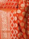 Banarasee Handloom Semi Silk Saree With Zari Jaal Design & Buta Work-Orange