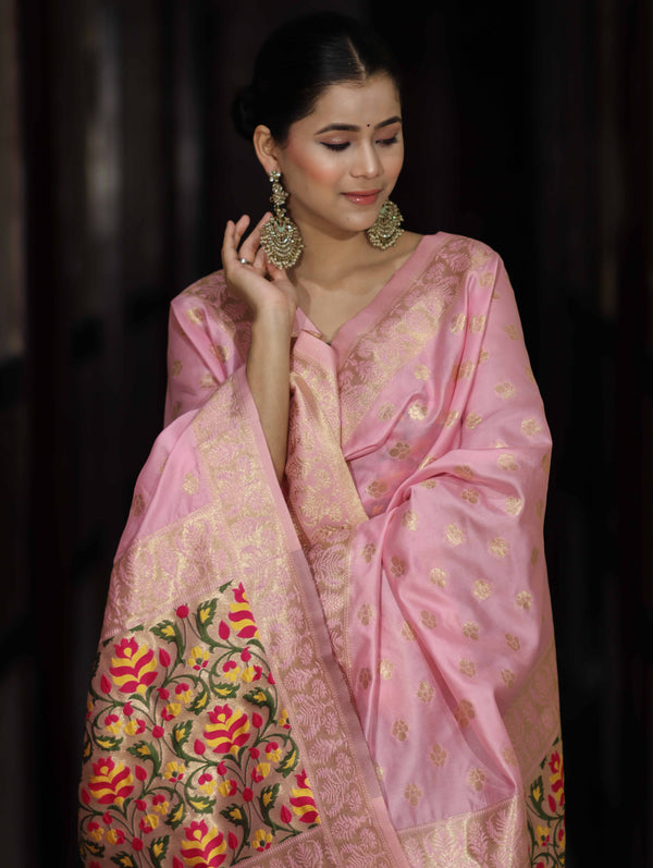 Banarasee Semi-Silk Zari & Resham Work Salwar Kameez Fabric With Dupatta Set-Light Pink