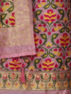 Banarasee Semi-Silk Zari & Resham Work Salwar Kameez Fabric With Dupatta Set-Light Pink