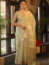 Banarasee Organza Saree With Zari Buti & Rangkat Design-Green & White
