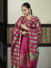 Banarasee Cotton Silk Stripe Pattern Salwar Kameez Fabric With Dupatta Set-Deep Pink