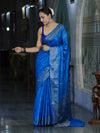 Banarasee Handwoven Pure Tussar Saree With Woven Resham Design-Blue