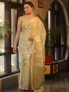 Banarasee Organza Saree With Zari Buti & Rangkat Design-Green & White
