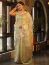 Banarasee Organza Saree With Zari Buti & Rangkat Design-Green & White