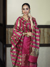 Banarasee Cotton Silk Stripe Pattern Salwar Kameez Fabric With Dupatta Set-Deep Pink