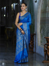 Banarasee Handwoven Pure Tussar Saree With Woven Resham Design-Blue