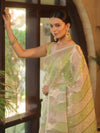 Banarasee Organza Saree With Zari Buti & Rangkat Design-Green & White