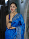 Banarasee Handwoven Pure Tussar Saree With Woven Resham Design-Blue