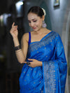 Banarasee Handwoven Pure Tussar Saree With Woven Resham Design-Blue