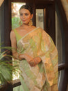 Banarasee Organza Saree With Zari Buti & Rangkat Design-Green & White
