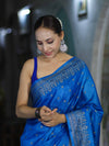 Banarasee Handwoven Pure Tussar Saree With Woven Resham Design-Blue