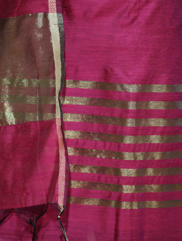 Banarasee Cotton Silk Stripe Pattern Salwar Kameez Fabric With Dupatta Set-Deep Pink