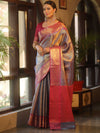 Banarasee Handwoven Tissue Saree With Zari Jaal Design & Broad Broder-Blue & Pink
