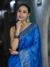 Banarasee Handwoven Pure Tussar Saree With Woven Resham Design-Blue