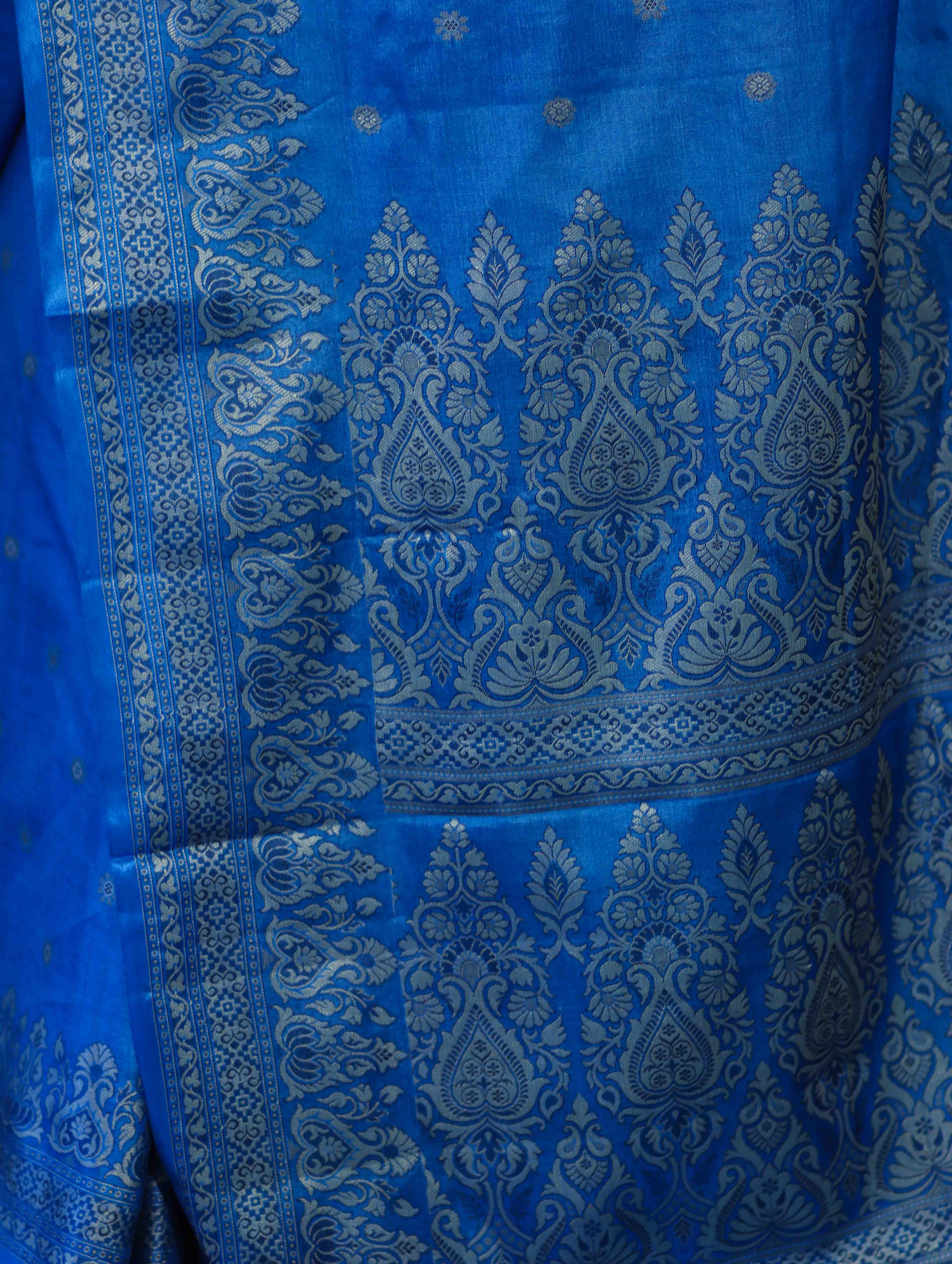 Banarasee Handwoven Pure Tussar Saree With Woven Resham Design-Blue