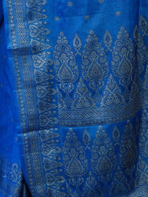 Banarasee Handwoven Pure Tussar Saree With Woven Resham Design-Blue