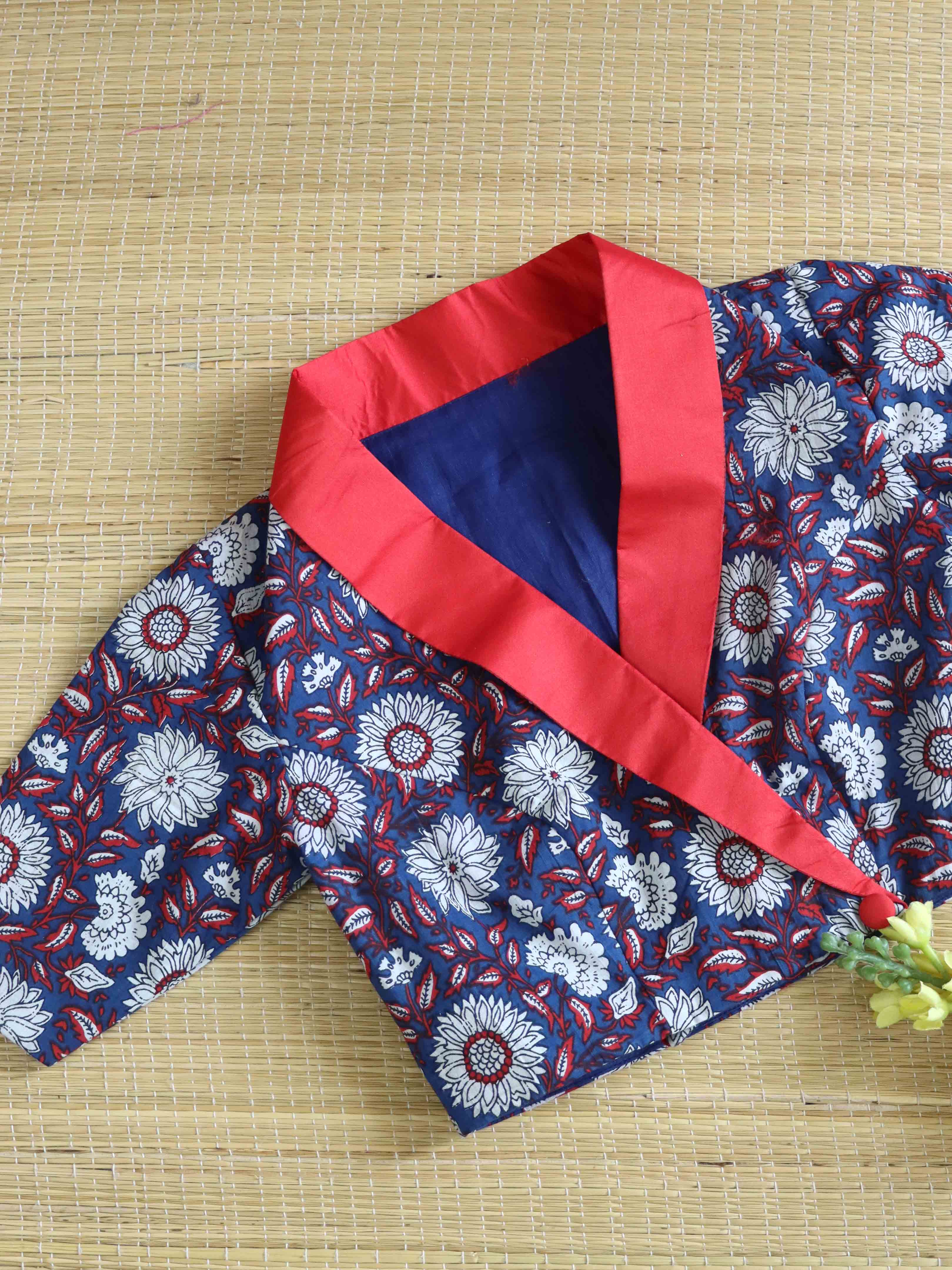 Pure Cotton Handblock Printed Blouse-Blue