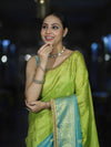 Banarasee Handloom Dual Color Tissue Silk Saree With Zari Buta Design Border & Lace-Light Green & Light Blue