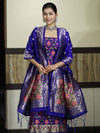 Banarasee Semi-Silk Zari & Resham Work Salwar Kameez Fabric With Dupatta Set-Royal Blue