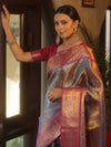 Banarasee Handwoven Tissue Saree With Zari Jaal Design & Broad Broder-Blue & Pink