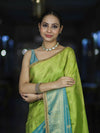 Banarasee Handloom Dual Color Tissue Silk Saree With Zari Buta Design Border & Lace-Light Green & Light Blue