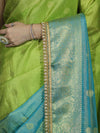 Banarasee Handloom Dual Color Tissue Silk Saree With Zari Buta Design Border & Lace-Light Green & Light Blue