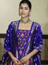 Banarasee Semi-Silk Zari & Resham Work Salwar Kameez Fabric With Dupatta Set-Royal Blue