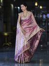 Banarasee Handwoven Tissue Zari Woven Mirror Work Saree-Light Pink