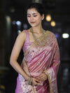 Banarasee Handwoven Tissue Zari Woven Mirror Work Saree-Light Pink