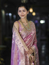 Banarasee Handwoven Tissue Zari Woven Mirror Work Saree-Light Pink
