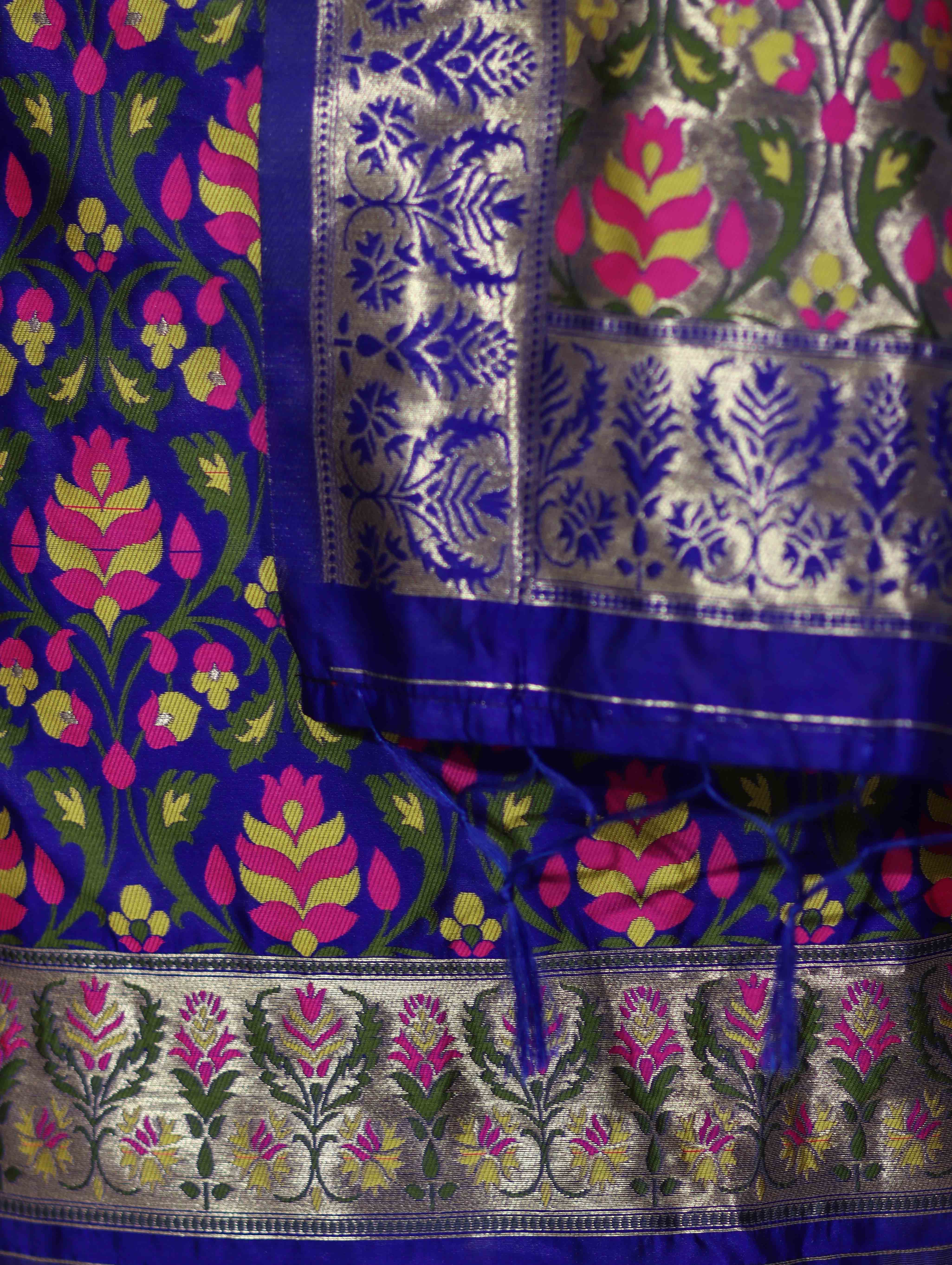 Banarasee Semi-Silk Zari & Resham Work Salwar Kameez Fabric With Dupatta Set-Royal Blue