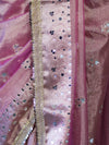Banarasee Handwoven Tissue Zari Woven Mirror Work Saree-Light Pink
