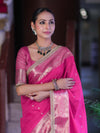 Banarasee Handloom Semi Silk Saree With Buti Design Zari Border & Lace-Fuchsia Pink