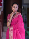 Banarasee Handloom Semi Silk Saree With Buti Design Zari Border & Lace-Fuchsia Pink