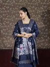 Banarasee Semi-Silk Silver Zari Work Salwar Kameez Fabric With Dupatta Set-Navy Blue