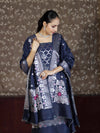 Banarasee Semi-Silk Silver Zari Work Salwar Kameez Fabric With Dupatta Set-Navy Blue