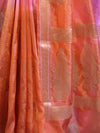 Banarasee Handloom Dual Color Dupion Silk Saree With Zari Floral Buta Design & Border-Rust & Pink