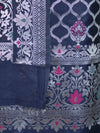 Banarasee Semi-Silk Silver Zari Work Salwar Kameez Fabric With Dupatta Set-Navy Blue